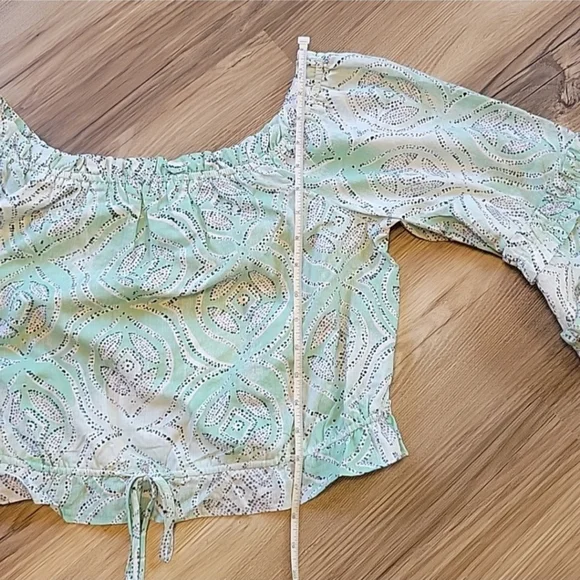 NWT, LC Lauren Conrad - Multi Green Colored Sage Paisley Crop Top, Size Large - Picture 8 of 11